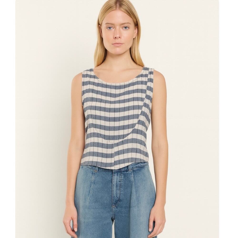 T & S Hand Crafted by Abby Foster Striped Sleeveless Top Coastal Scandi Girl LG
